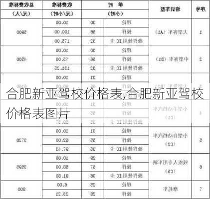 合肥新亚驾校价格表,合肥新亚驾校价格表图片