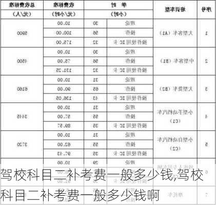 驾校科目二补考费一般多少钱,驾校科目二补考费一般多少钱啊