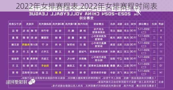 2022年女排赛程表,2022年女排赛程时间表